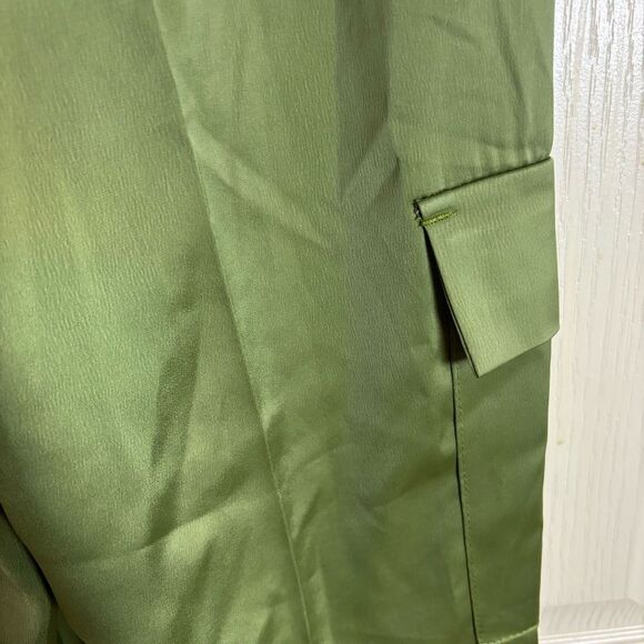 NEW Topshop satin cargo wide leg pants in khaki army olive green size 2 NWT - Picture 13 of 16